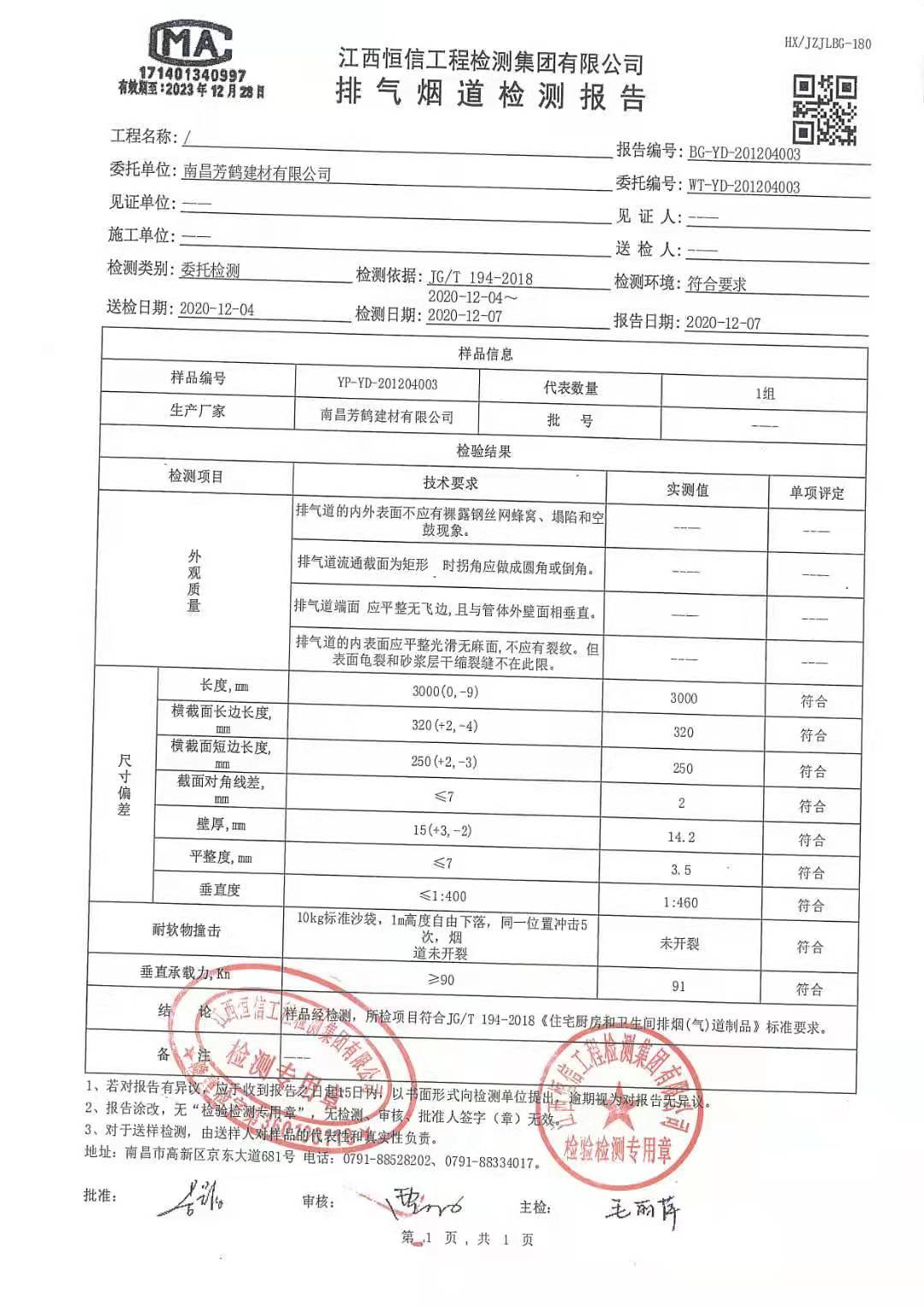 250*320排气道型号南昌芳鹤建材有限公司